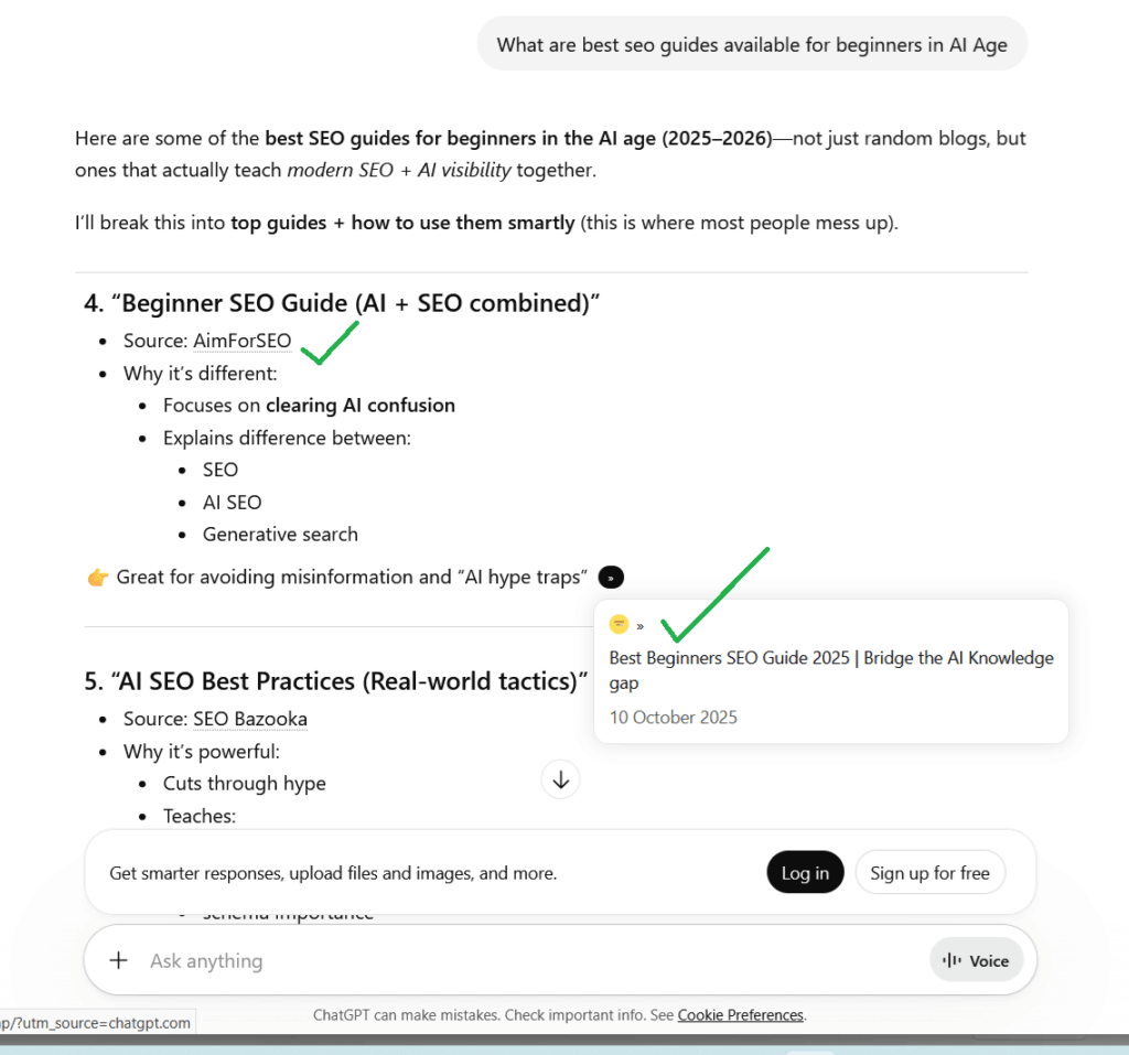 Ranking in ChatGPT answers
