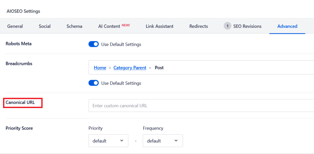 adding canonical url in all in one seo plugin