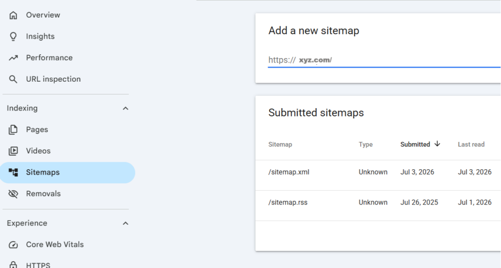 Where do you check xml sitemap in google search console