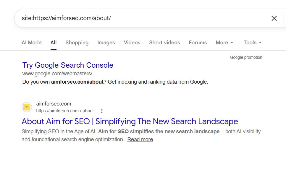 Copy paste a page url into Google search