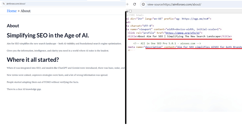 Meta data of a page.