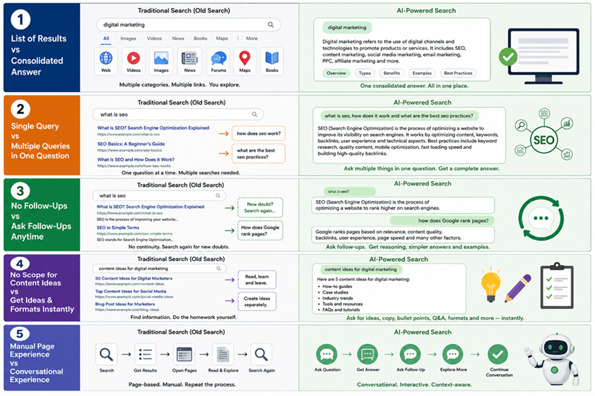 The difference between old traditional search and the new ai powered search